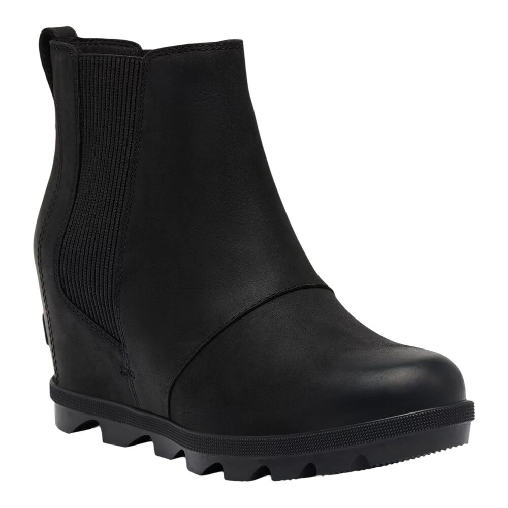 Sorel Women's Joan Rhapsody Leather Chelsea Wedge Heel Booties Black Size 10